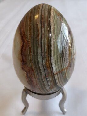 Polished Onyx/Marble Egg with Metal Stand